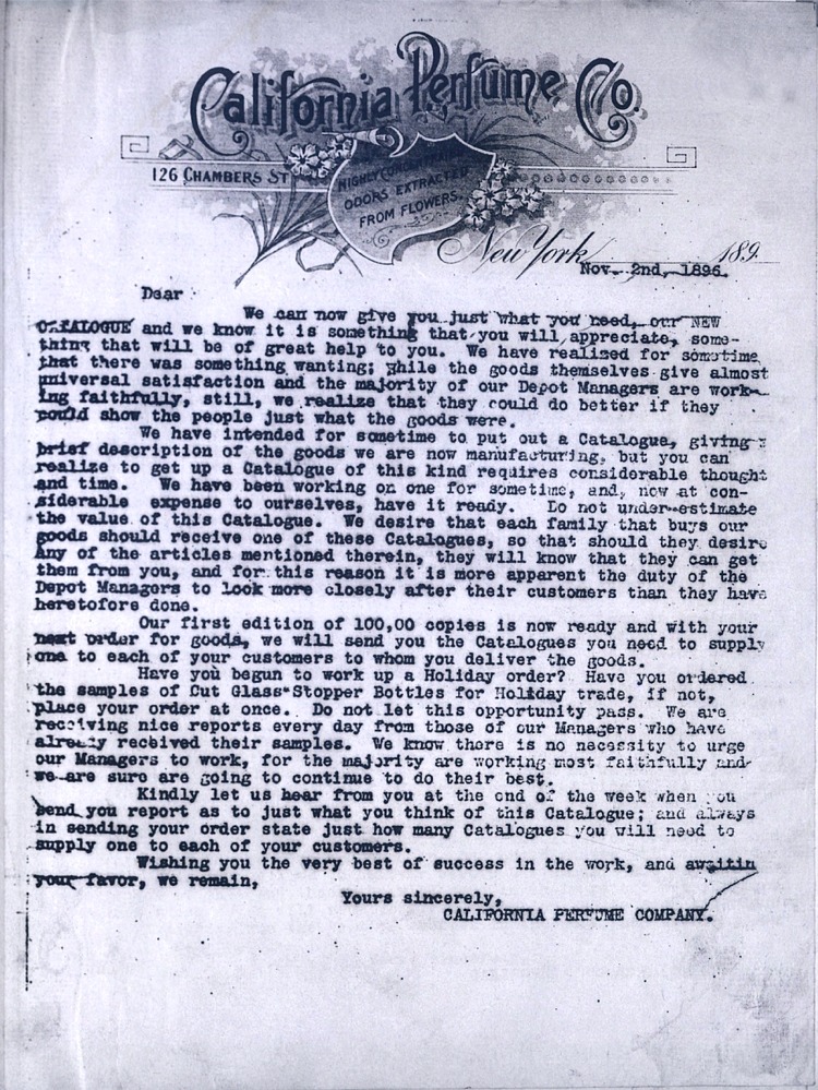 Letter to Depot Agents announcing new catalogue - 2 November, 1896