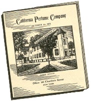 Illustration of the cover of D. H. McConnell Sr.'s 1903 "A Brief History of the California Perfume Company"