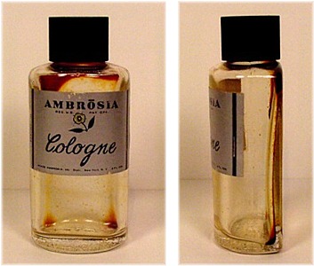  Front and Side Views of an Ambrosia Cologne Bottle