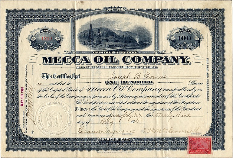 Mecca Oil Company Stock Certificate - 1901