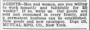 Mutual Mfg. Co., NY Newspaper Advertisement - 1900