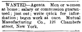 Mutual Mfg. Co., NY Newspaper Advertisement - 1898