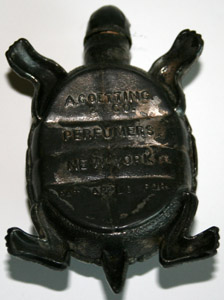 Goetting & Co., NY Metal Turtle Perfume Container Underside- late 1880s