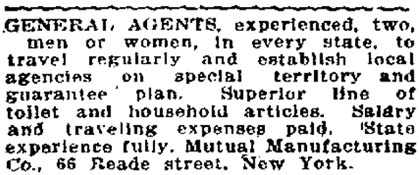 Mutual Mfg. Co., Reade Street Address - 1909