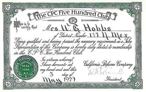 500 Club Certificate - 1929