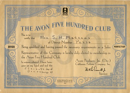 500 Club Certificate - 1937