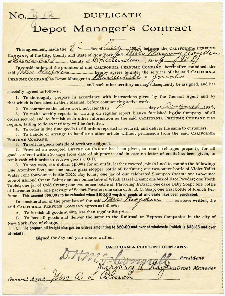 Depot Manager's Contract -  1906