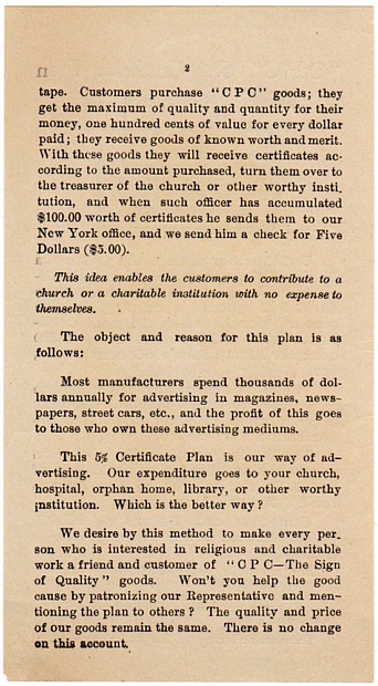 CPC Catalog Insert Announcing 5 percent Plan - 1910 - Back