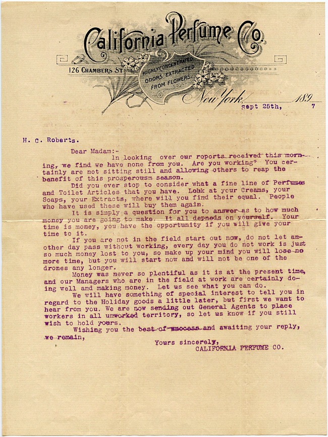 CPC Letter to Deport Manager H. C. Roberts - 25 September 1897