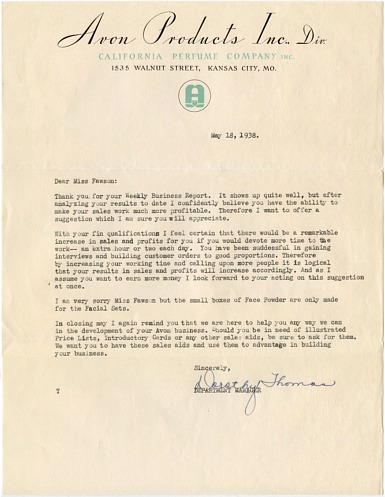 CPC Avon Prodcuts Inc. Form Letter to Representatives - 1938