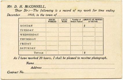 CPC Depot Manager's Weekly Work Record Post Card - 1910 - Back