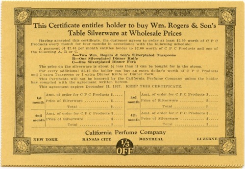CPC Customer Coupon for Silverware - mid-1920s - Back
